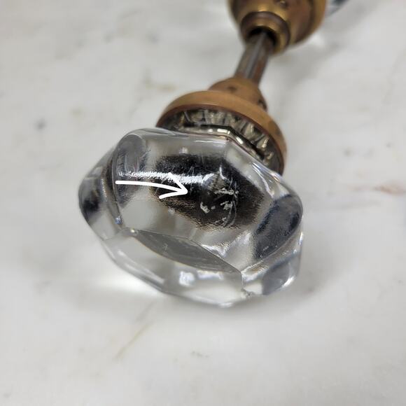 Antique Victorian 8 Point Crystal Door Knob Clear Glass 3 Inch Brass Rod Handle - Picture 13 of 13